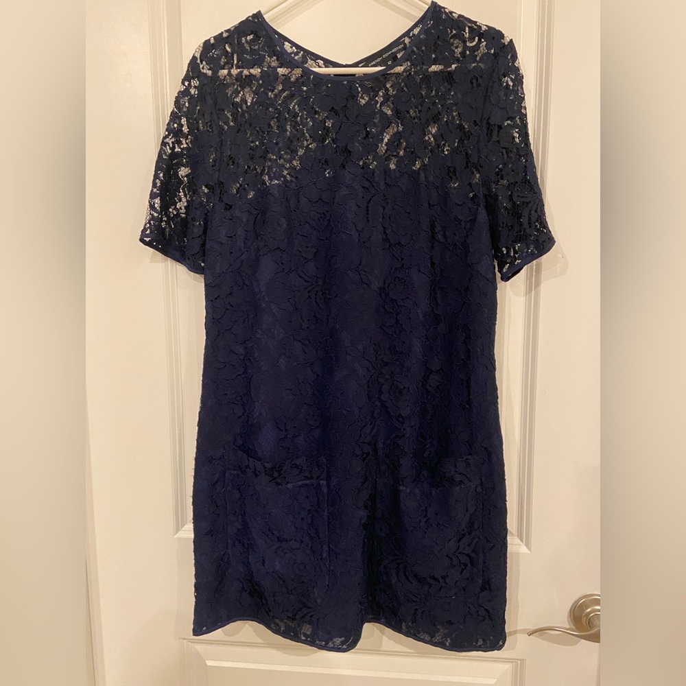 French Connection lace navy blue dress. Size 12